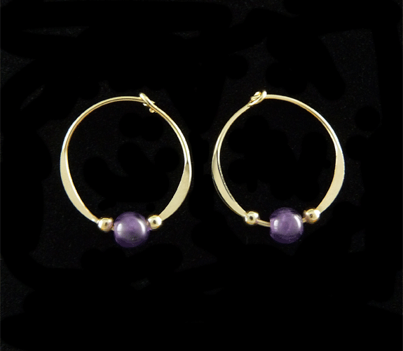 Mark Steele - Gold Fill Hoop Earrings with Amethyst Bead